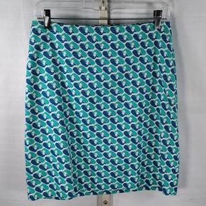 03168 Talbots blue & aqua whale print stretch cotton skirt 4